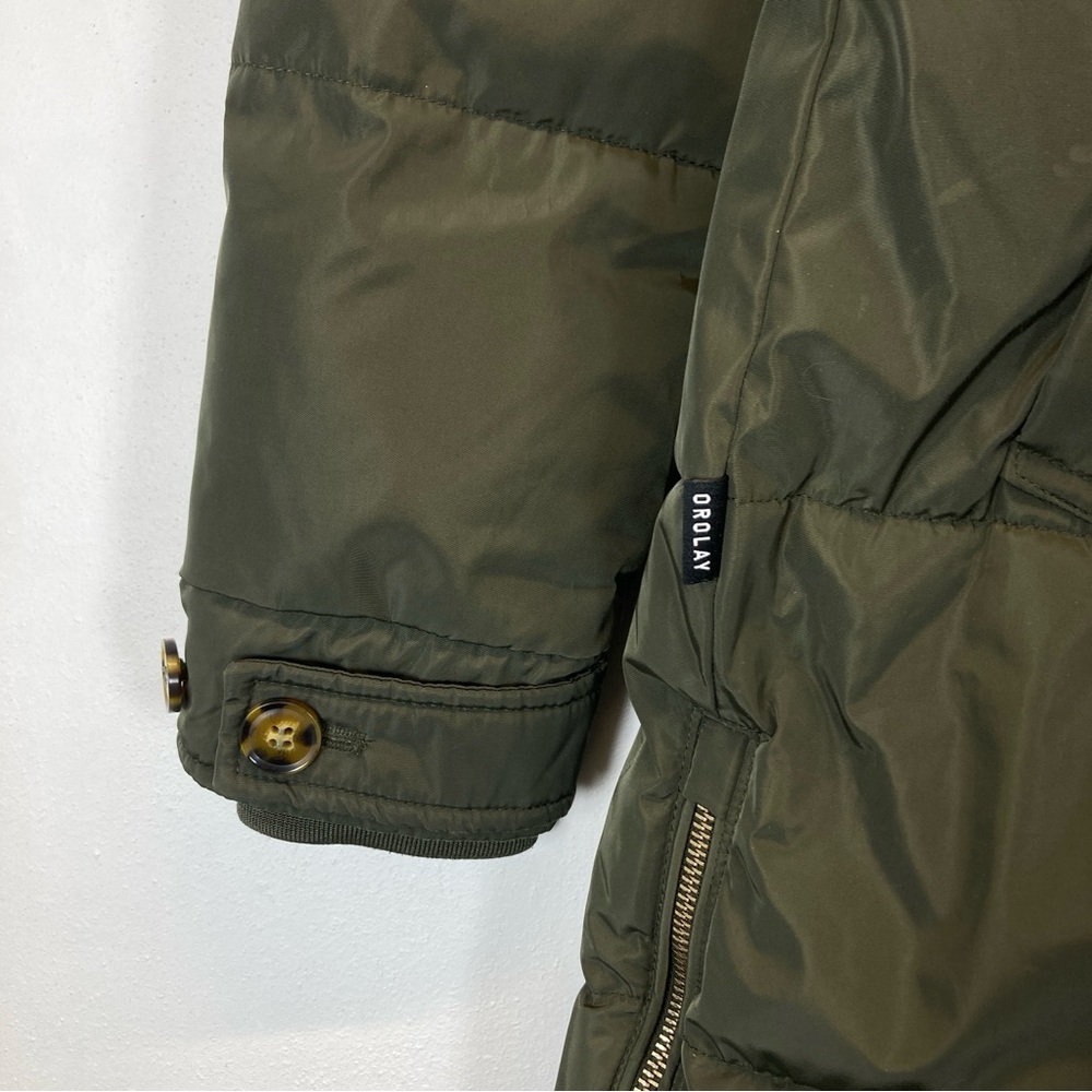 Orolay Down Puffer Jacket Womens Small Green Hooded Long Full Zip Snap Pockets - Picture 6 of 16